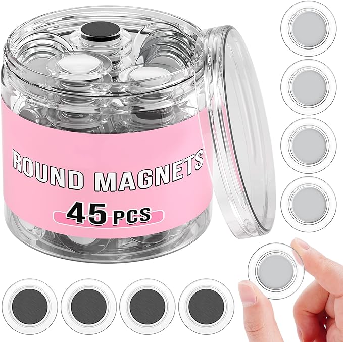 VNDUEEY 45 Pcs Round Whiteboard Magnets, Fridge Magnet Decorative, Dry Board Refrigerator Magnets, Small Magnet Teacher Supplies for School, Home, Office(Clear, 3cm/1.18in)
