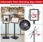 VAIIGO Heavy Duty Sign Holder Stand 8.5x11 Inch - Pedestal Floor Standing Sign Holder with Weighted Base - Vertical & Horizontal Poster/Menu Stand for Indoor/Outdoor Business Store Advertising, Black