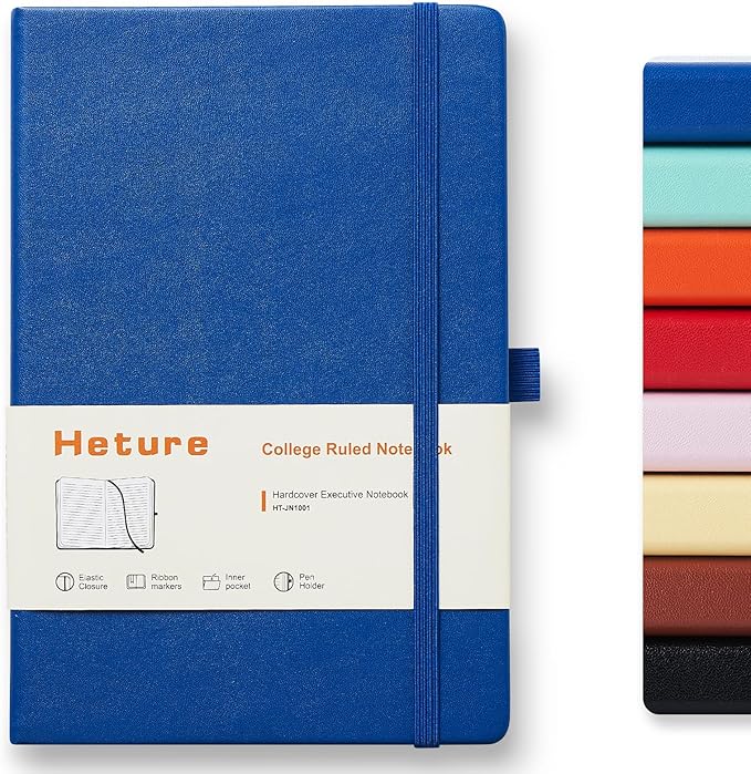 Heture Hardcover Notebooks, A5 Lined Journals Notebook for Writing 160 Pages, 8.2 x 5.5 inch, Classic Ruled Notebooks for College/Work/Travel (Blue, 1 Pack)