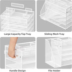 Marbrasse 5-Tier Desk Organizer with File Holder,Paper Letter Tray Organizer,Desktop File Organizer with Adjustable Compartments,Mesh Desk Organizers and Accessories for Office Supplies,White
