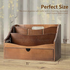 Rebee Vision Pine Wood Mail Organizer for Desk - Retro Farmhouse Mail Holder with Drawer & Dividers - 4-Slot letter paper & Jewelry Sorter, Countertop Mail Organizer for Office Decor(Brown)