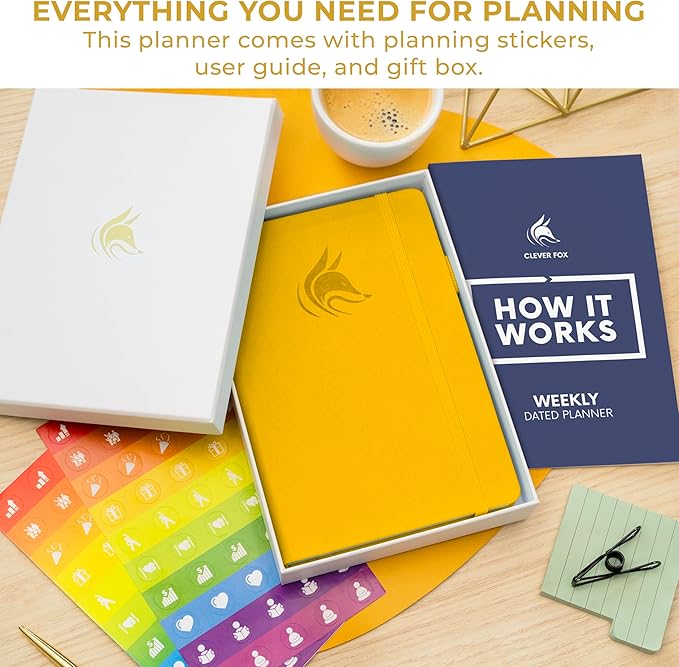 Clever Fox Dated Planner 2026-2027 – Weekly Life Planner Notebook for Time Management – Planner with Habits Tracker & To-Do List (Amber Yellow)