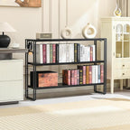 HCHQHS Bookshelf, 3-Tier Industrial Bookcase, Black Open Book Shelf, Freestanding Horizontal Bookshelves with Metal Frame