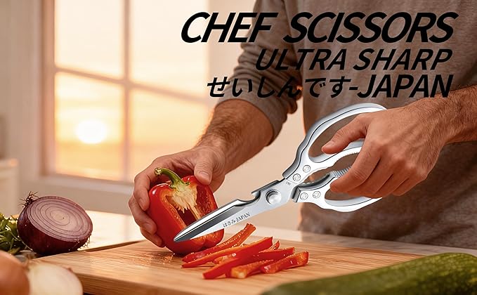 Kitchen Scissors Set Silver - Stainless Steel Shear, Sharp Meat Cutting Scissors Dishwasher Safe, Poultry Shears Heavy Duty, Japan Cooking Scissor for Food, Christmas Gifts for Men Women