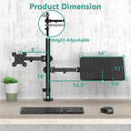 WALI Laptop and Monitor Stand, Fully Adjustable Monitor Mount and Laptop Tray for 1 Notebook up to 17 inch and 1 Screen up to 27 inch, 22 lbs, Weight Capacity (M001LP), Black