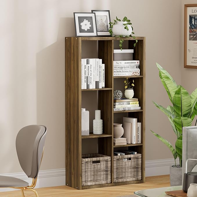 Jpiziso 7 Cube Storage Organizer, Cube Shelf with Heavy-Duty Thick Boards, 25.12" L x 9.37" W x 48.74" H, Smooth Easy-Clean Panels, Simple Assembly, for Living Room Bedroom Office, Brown