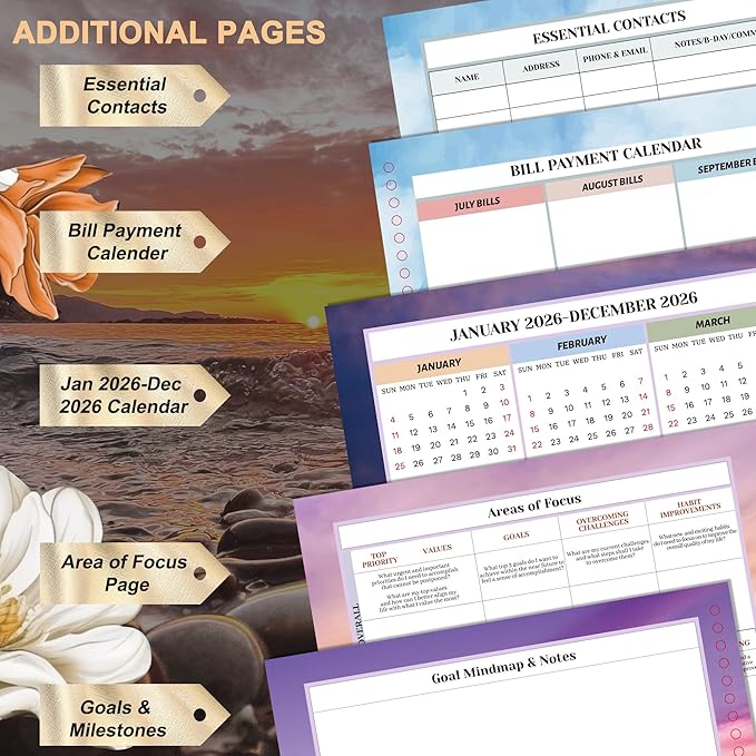 CAGIE 2026 Monthly Planner: 12 Months Jan 2026 - Dec 2026 Calendar Planner Weekly and Monthly 8.5" x 11" Large Spiral Planners for Women Hourly Daily Yearly Agenda with Tabs Stickers, Stone