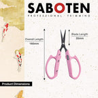 Saboten Fluorine Coated Angled Blade Trimming Scissors Pink PT-2 160mm Precision Gardening Bonsai and Floral Shears Made in Japan
