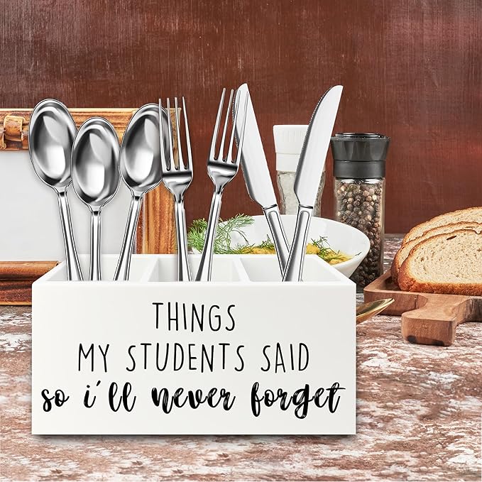QZQE Teacher Gifts Pen Pencil Holder Organizer for Desk, Things My Students Said So I'll Never Forget Wooden Box Signs Decorations for Home Office Desk Tabletop, Teacher Appreciation Gifts