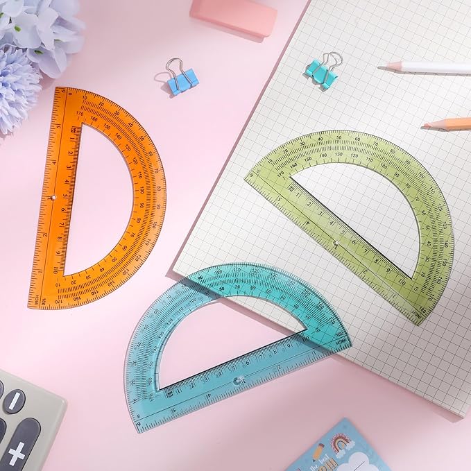 Sayglossy 72 Pcs of Colorful Plastic Protractors 180 Degrees 6 Inches Mathematical Protractor Translucent Geometric for Learn Office Measurement Drawing