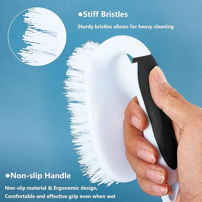 HileSwan Scrub Brush Set, 4 Pack Deep Cleaning Brush Kit - 2 Scrub Brush, 2 Tile & Grout Brush with Built-in Scraper, Household Commercial Scrubber for Floor, Shower, Pool Wall, Tub (Black)