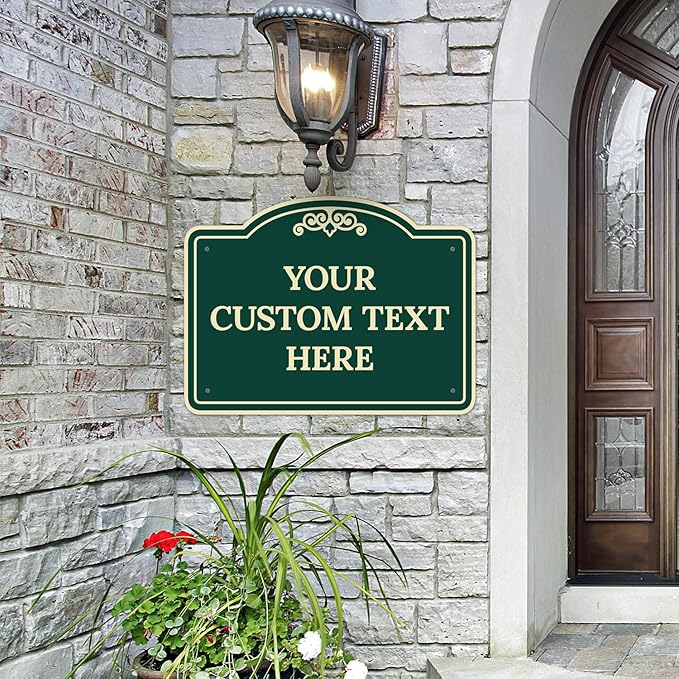 Custom Decorative Sign, Personalized Metal Sign for Business, Driveway, Home, Airbnb, Office Door Plaque, Green Background Sign 18x24 Inches, ACM, Fade Resistant, Made in USA by Sigo Signs