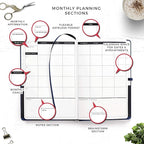Smart Planner Pro – Undated Daily Planner – Small A5 – Achieve Goals & Increase Productivity – Weekly, Monthly, Work Sections, Organizer Diary with Back Pocket, 3 Satin Bookmarks & Pen Holder