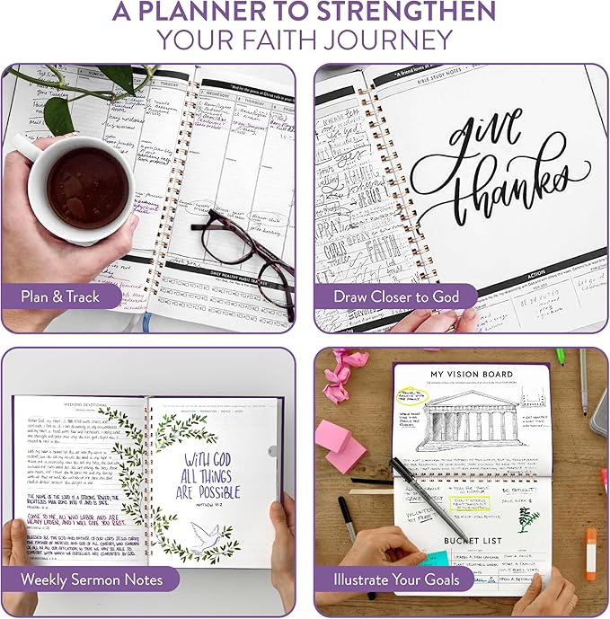 Christian Planner 2026 Daily Planner - Faith Based Monthly and Weekly Planner, Vision Board, and Habit Tracker - 2026 Calendar, Personal Organizer and Devotional Journal (Spiral, Ultra Violet)