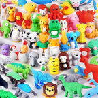 URSKYTOUS 60Pcs Animal Erasers Kids Desk Pets Pencil Erasers 3D Puzzle Bulk Mini Animal Eraser Toys Fun Cute Eraser for Classroom Rewards, Game Prizes, Treasure Box, Easter Egg Fillers