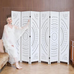 5.6 Ft Folding Room Divider, Portable Privacy Screen & Partition, No Assembly Required for Use as Cat Litter Box Cover, Clutter Hider, Room Separator, 6 Panels (White)