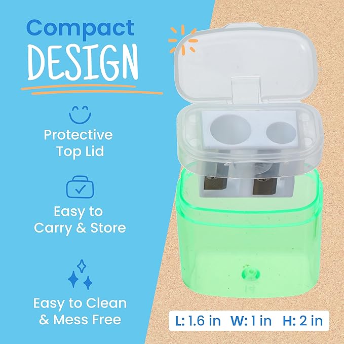Craftzilla Pencil Sharpener 100 Pack, Manual Pencil Sharpeners Bulk for Kids with Lid, Perfect for School, Office, and Home
