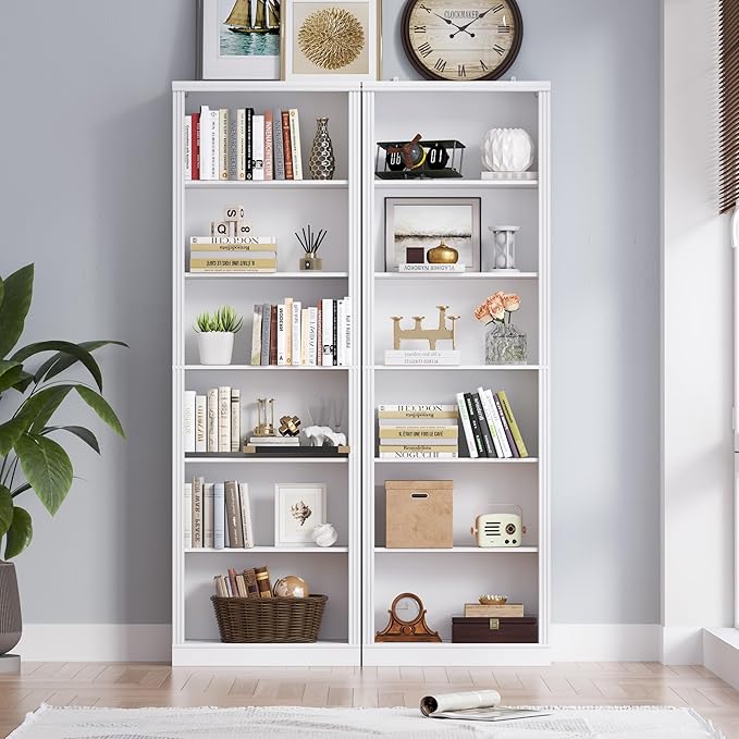 BORNOON 75" Tall Bookshelf, 6-Tier Floor Standing Bookcase with Adjustable Shelves, 24" Wide Open Storage Shelf, Modern Display Organizer for Home Office, Living Room, Bedroom, Study