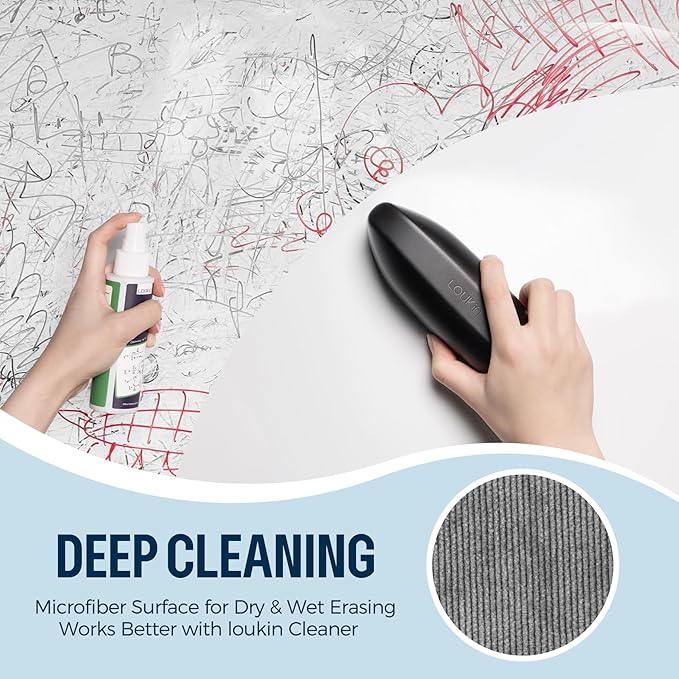 loukin Replaceable Dry Erase Eraser, Double-Sided Whiteboard Eraser with Magnetic Holder, Precision-Point Glass Board Wiper for Classroom, Home and Office (Whiteboard Cleaner Included), Black