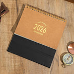 Small Desk Calendar 2026, Standing Flip Desktop Calendar from Now to Dec 2026 - Metal Ring Twin-Wire Binding Monthly Desktop Calendar for Home Office School (kraft paper color)