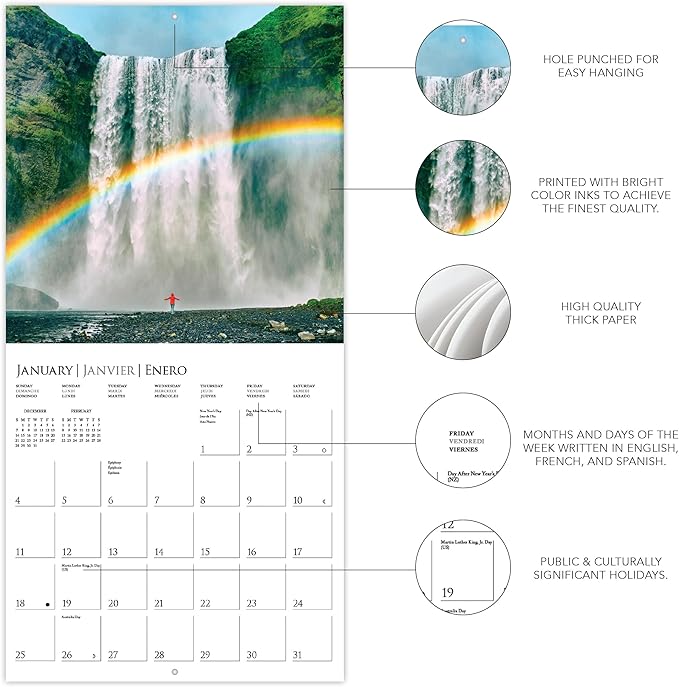 Graphique 2026 Chasing Rainbows Wall Calendar | 12” x 12” | Thick Paper | Home & Office Organizer | Large Monthly Grid | 3 Languages & Marked Holidays | 4 Month Preview Page for 2027