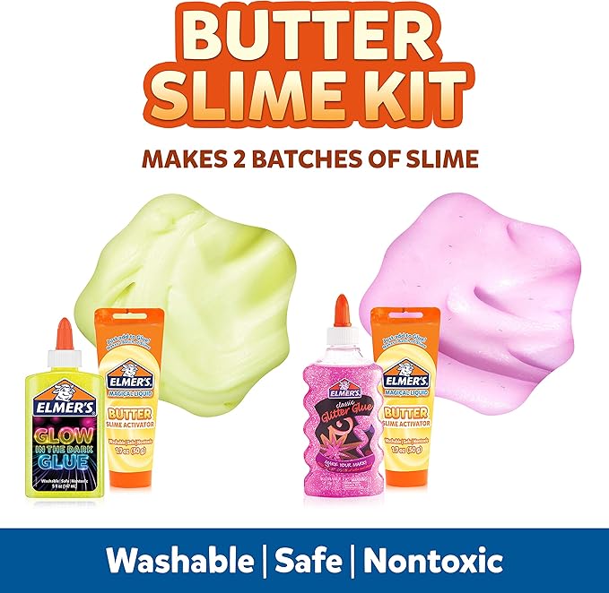 Elmer’s Butter Slime Kit, Includes Glow in the Dark Glue, Glitter Glue, Slime Activator, 4 Count - Kids Activity, Creative, Fun Holiday Gift