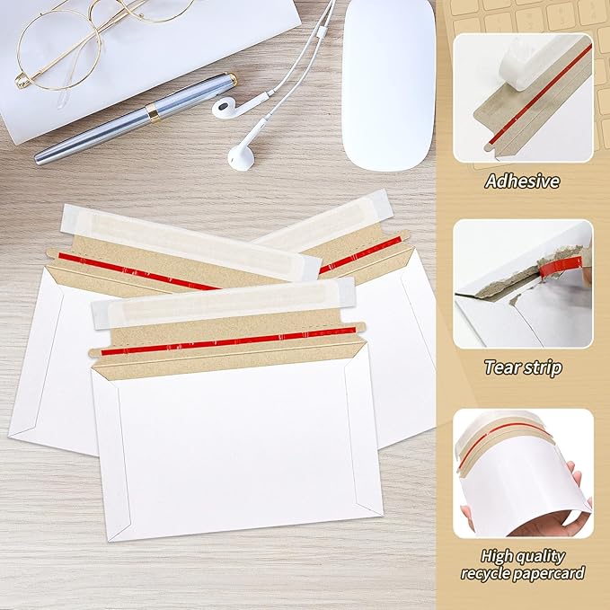 Ayearparty 500 Pcs 6.5 x 4.5 Inch Rigid Photo Mailers with Self-Adhesive White Cardboard Card Shipping Envelopes Bulk Stay Flat for Document CD Paper Picture