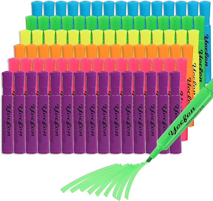 Yocfon Highlighters 90 Pack, Chisel Tip, Tank Style Highlighters Assorted Fluorescent Colors, 6 Bright Colors Highlighter Markers for Coloring, Highlighting as School Supplies