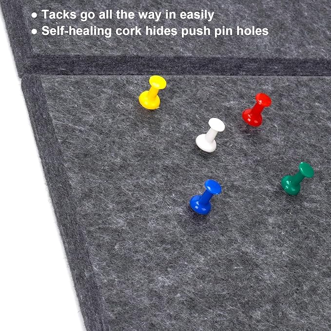 Large Cork Board Alternative 48" X 36" Bulletin Board - 12 Pack Removable Felt Wall Tiles with 30 pushpins, Large Cork Boards for Walls Cork Board for Office Pin Board Tack Board - Dark Gray