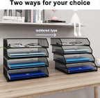 Natwind 4-Tier Stackable Paper Tray, Metal Mesh Desktop Organizer, A4 Paper Sorter, Letter Trays,File Folder Sorter Organizer with Sliding Tray for Home, Office, School (Black)
