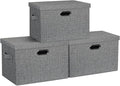 Graciadeco Large 17" 36 Quart Collapsible Stackable Storage Bins with Lids, 3 Packs Black and White Mix Linen Fabric Closet Boxes with Lids, Storage Cube Baskets Container Organizers (17x12x11)