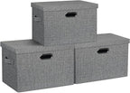 Graciadeco Large 17" 36 Quart Collapsible Stackable Storage Bins with Lids, 3 Packs Black and White Mix Linen Fabric Closet Boxes with Lids, Storage Cube Baskets Container Organizers (17x12x11)