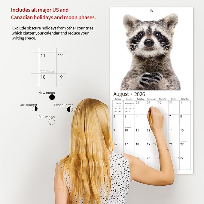 2026 Wall Calendar,Funny Calendar 2026, November 2025 - December 2026, Wall Calendar Funny Animal Memes, 12" x 24" Opened, Full Page 12 Months Thick Paper for Gift Calendar Organizing Planning