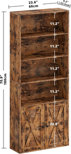 IRONCK Industrial Bookshelves and Bookcases with Doors Floor Standing 6 Shelf Display Storage Shelves 70 in Tall Bookcase for Home Office, Living Room