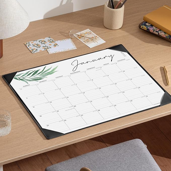 Large Desk Calendar 2026 with Desktop Mat, Cabbrix Desk Pad Calendar 21 x 16-1/2 Inch Covering January 2026 to December 2026, Desk Blotter Calendar for Home School and Office, Black