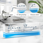 Custom Office Name Plate, Personalized Gifts for Women & Men, Appreciation Gifts for Employees, Minimalist Blue Desk Accessory