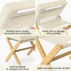 BAMBOOHOMIE Foldable Foot Stool Ottoman, Modern Foot Rest with Bamboo X Legs & Thick Foam Cushion, Folding Foot Stools Small Padded for Bedroom Living Room, Footstool for Chair Couch (Natural - Beige)