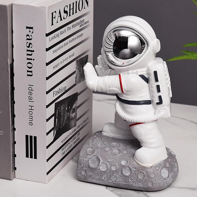 Kakizzy Space Theme Bookends - Astronaut Kids Book Stoppers, Heavy Duty Resin Bookends for Shelves (D-Silver Color)