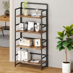 THKKY No Assembly Folding Bookshelf, 4 Tiers Collapsible Book Shelf for Home Office, Vintage Wood Foldable Bookcase Storage Organizer for Living Room Bedroom (Rustic Brown)