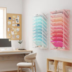 Lavatino 10-Tier Hanging Wall File Folders Organizer - Pink Metal Mesh Paper Magazine Document Mail Holder File Organizer for Office School Home Wall Mount or Desk Supplies Organization