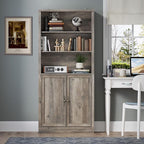 BORNOON 71.4" Tall Bookshelf with Cabinet, 5-Tier Floor Standing Bookcase with Doors & Adjustable Shelves, 31.5" Wide Storage Shelf, Metal Handles, Modern Organizer for Home Office, Living Room