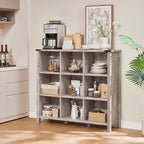 Joaxswe 9 Cube Bookcase, Farmhouse 47 Inch Wide Grey Oak Bookshelf, Wooden 3 Tier Display Large Open Book Shelf, Vintage Horizontal Book Case for Home Office, Cubby Storage Cabinet for Living Room