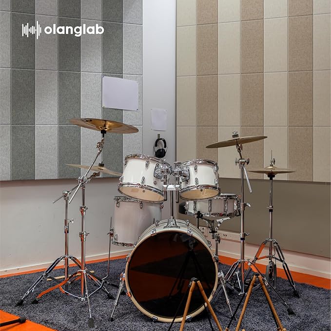 Olanglab Fiberglass Acoustic Wall Panels 4 Pack, 11.8'' x 23.6'' Sound Panels, Fabric Wrapped Sound Proof Panels for Walls (Khaki)