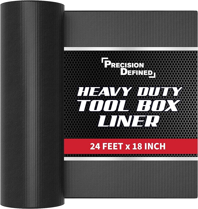 Precision Defined Professional Grade Tool Box Liner, Black | Tool Box Drawer Liner, Shelf Liner Non Slip Mat, Thick Cabinet Shelf Liner, Toolbox Drawer Liners, Tool Chest, Workbench Mat (24 ft x 18")
