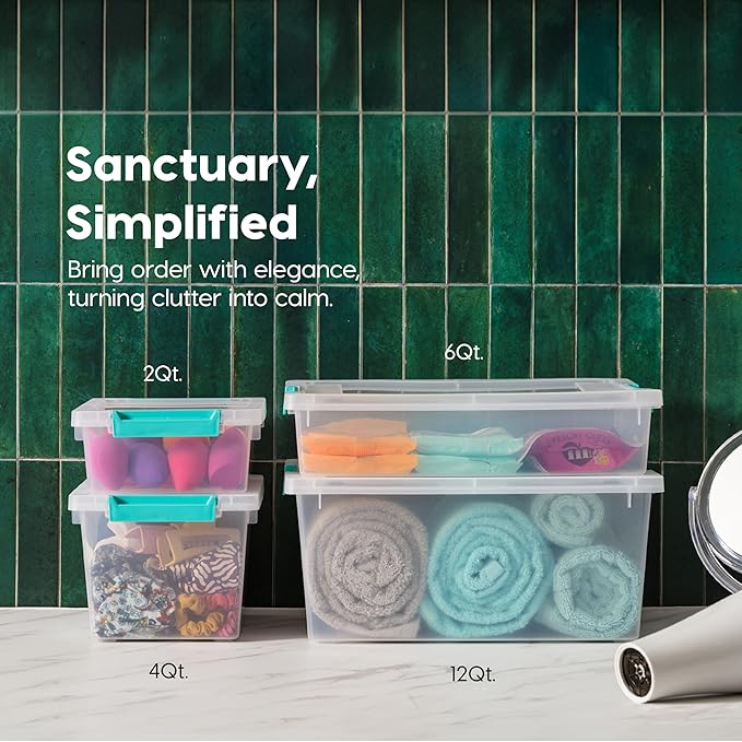IRIS USA 6 Qt. Plastic Storage Bins Containers with Lids, 3 Pack, Small Sensory Bin, Craft Storage, Craft Organizers & Storage, Organizing Container for Home, Office & Art Supplies, Stackable, Clear