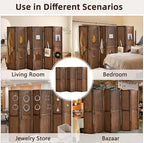 Aleesing 6 Panel Pegboard Display with 24 Hooks,Partition Room dividers, Wooden Room Divider Wall and Folding Privacy Screens, Pegboard Room Divider, Bedroom, Balcony, Dark Brown