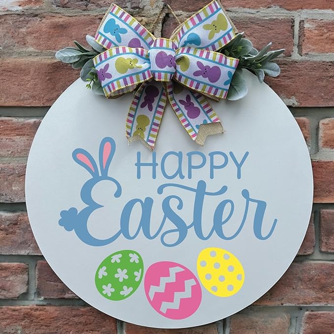 Wood front door sign Wood sign Home decor Welcome sign Sign for front door House warming gift Wedding gift (Happy Easter, 18" Width)