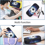 YIJIUWKIS Boys Pencil Pouch with Soccer Ball, Sports Pencil Case Pencil Box for Kids, Big Capacity Black Blue Pencil Holder Pen Bag Storage Organizer Stationery Bag with Zippers