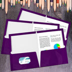 Yeaqee 200 Pack 2 Pockets Glossy Laminated Paper Folder First Day of School Presentation Folder Letter Size Two Pocket File Portfolio Holder Back to School Items Bulk for Teacher Office (Purple)