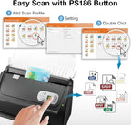 Plustek PS186 Desktop Document Scanner, with 50-Pages Auto Document Feeder (ADF). for Windows 7/8 / 10/11 (Intel/AMD only)